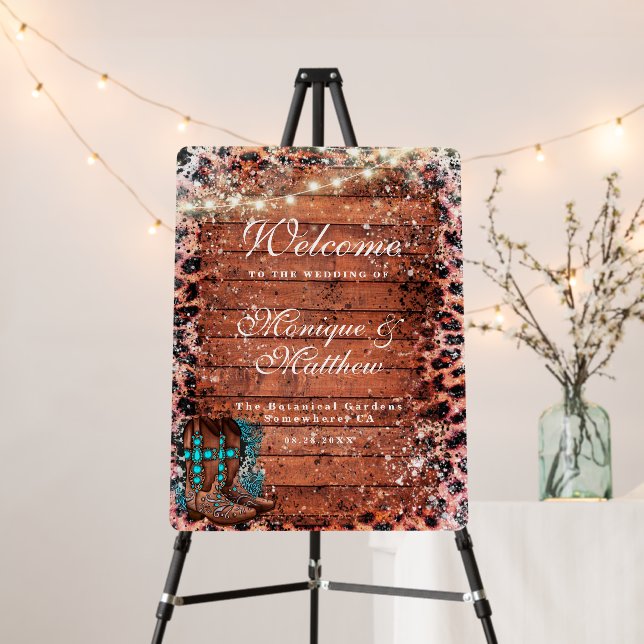 Western Turquoise Boots Wedding Welcome Sign (In Situ (Stand))