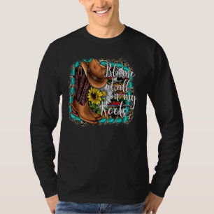 Western Turquoise Serape Sunflower Blame It All On T-Shirt