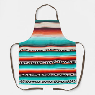 Western Turquoise Terracotta Stripes Cow Print Apron