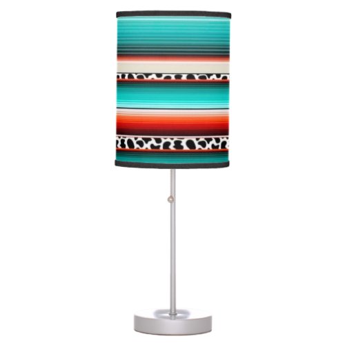 Western Turquoise Terracotta Stripes Cow Print Table Lamp