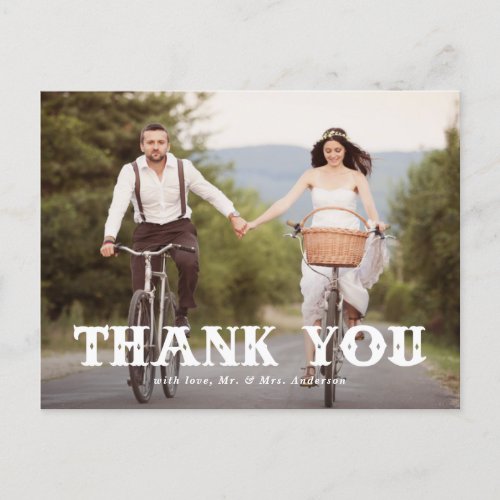 Western Typography Photo Wedding Thank You Postcard