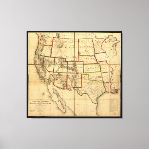 Western United States Territory Map 1858 Canvas Print