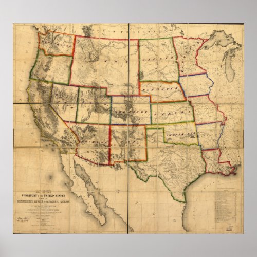 Western United States Territory Map 1858 Poster