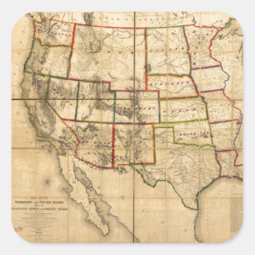 Western United States Territory Map 1858 Square Sticker