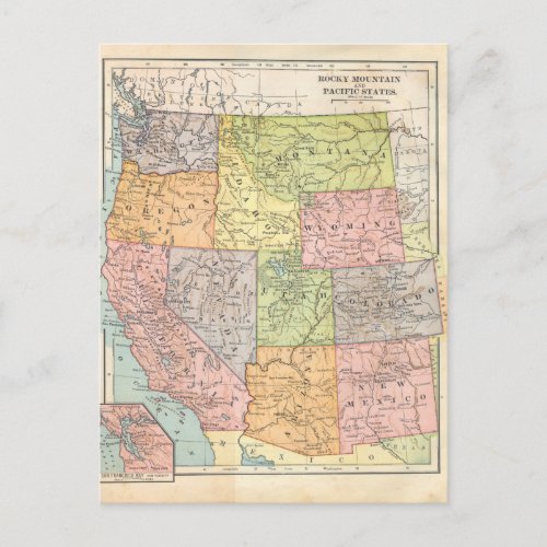 Western United States Vintage Map Postcard