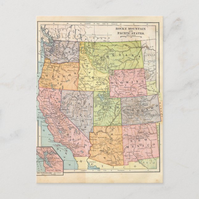 Western United States Vintage Map Postcard (Front)