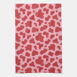 Western Valentines Day Cow Print Cowgirl Pink Red Kitchen Towel