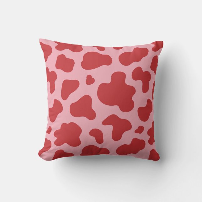 Western Valentines Day Cow Print Cowgirl Pink Red Throw Pillow (Front)