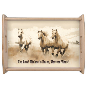 Western Vibes! Horses. Editable men's gift Serving Tray