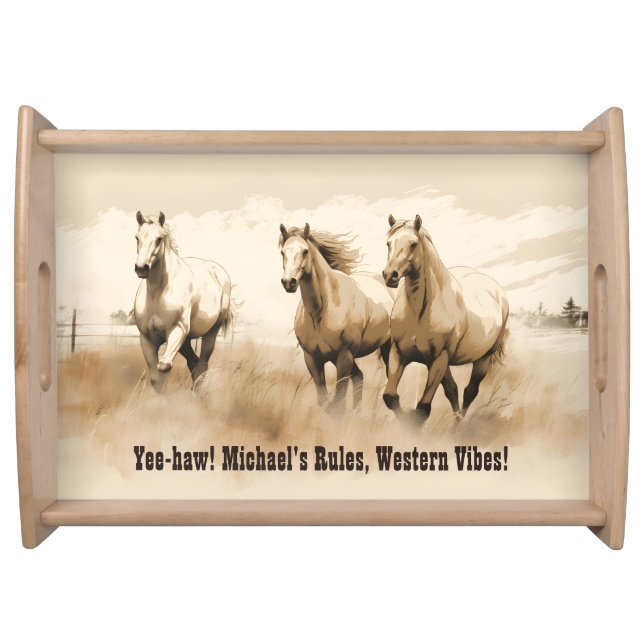 Western Vibes! Horses. Editable men's gift Serving Tray (Front)