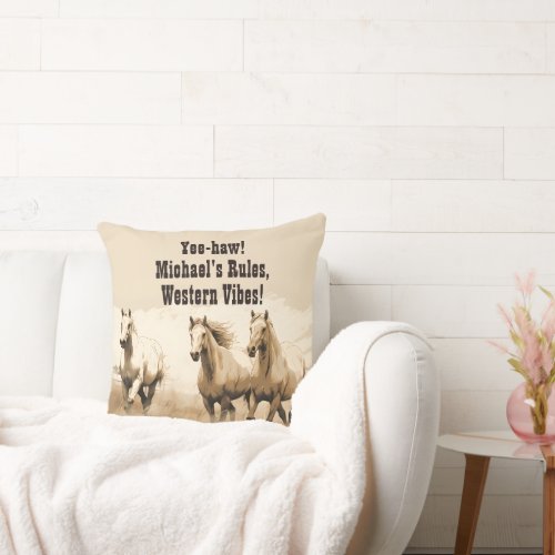 Western Vibes Horses Editable mens gift Throw Pillow