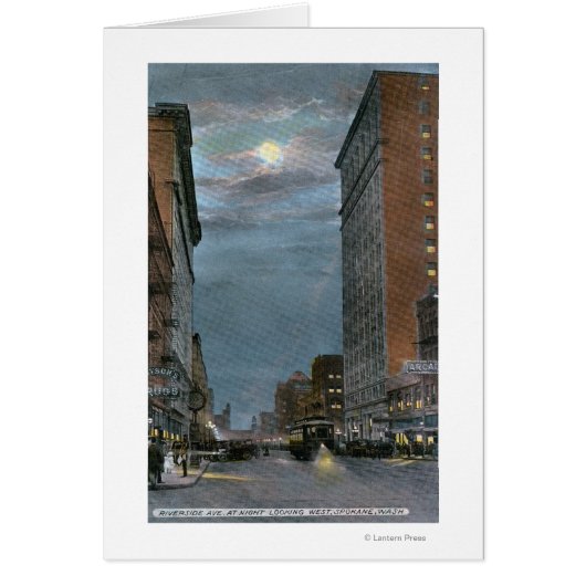 Western View of Riverside Avenue at Night Cards (Front)
