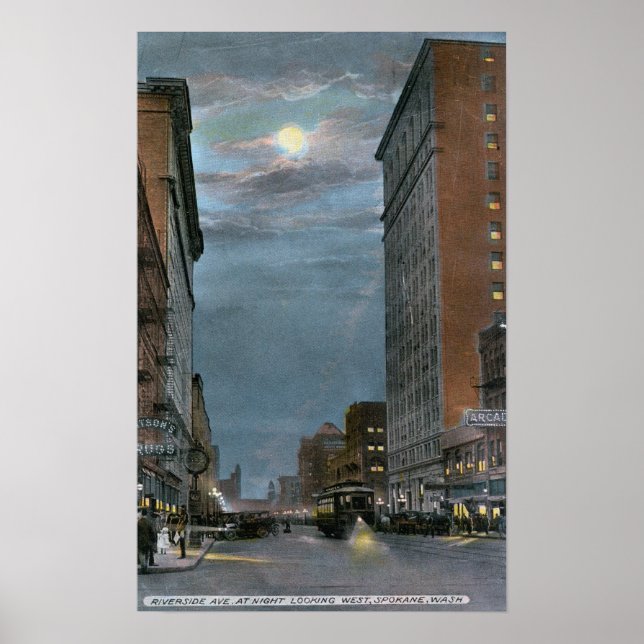 Western View of Riverside Avenue at Night Poster (Front)