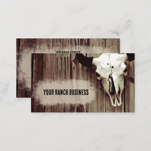 Western Vintage Bull Skull Brown Country Barn Business Card