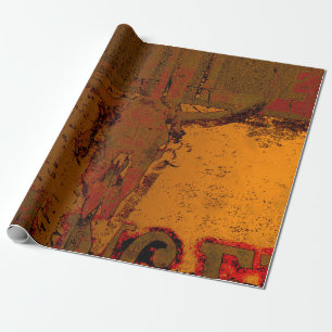 Western Vintage Bull Skull Rust Orange Country Wrapping Paper