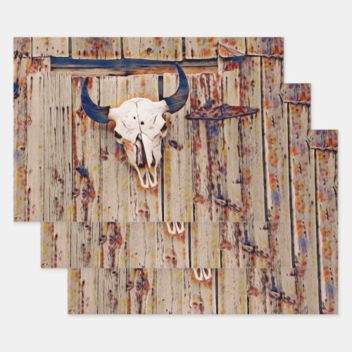 Western Vintage Bull Skull Rustic Brown Barn Wrapping Paper Sheets