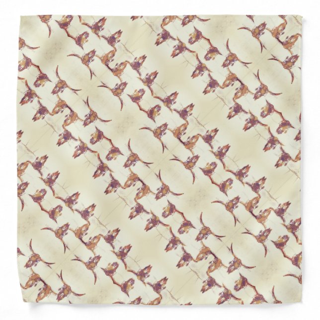 Western Vintage Bull Skulls Rustic Brown Country Bandana (Front)