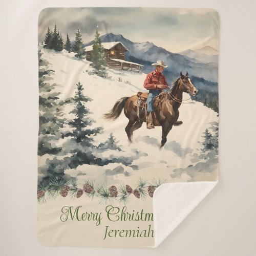 Western Vintage Cowboy Christmas Sherpa Blanket