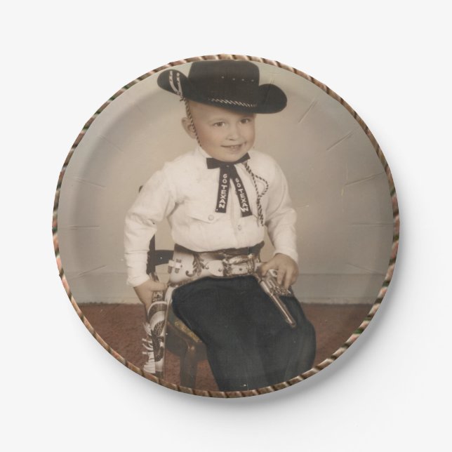 Western Vintage Cowboy Kid Party Plates (Front)