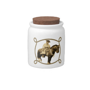 Western Vintage Cowboy On Horse Candy Jar