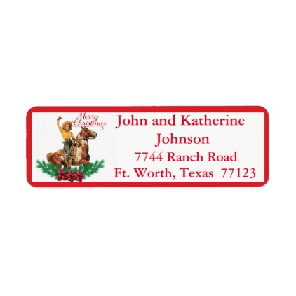 Western Vintage Cowgirl On Horse Merry Christmas 3 Label