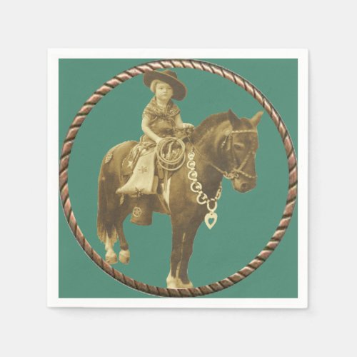 Western Vintage Cowgirl On Horse Party Napkins