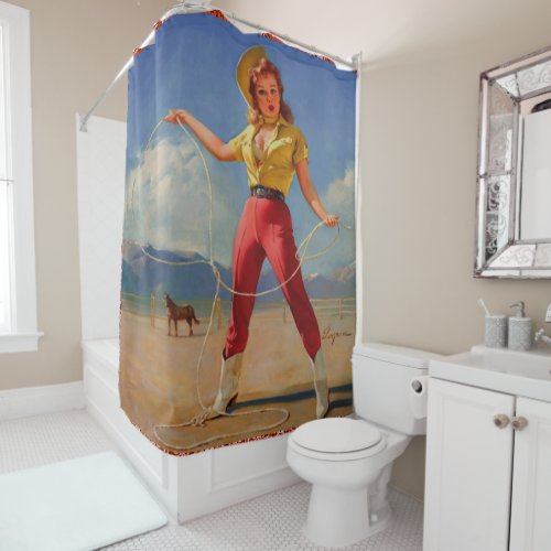 Western Vintage Cowgirl With Rope Shower Curtain
