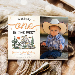 Western Vintage Desert Cowboy 1st Birthday Photo Invitation