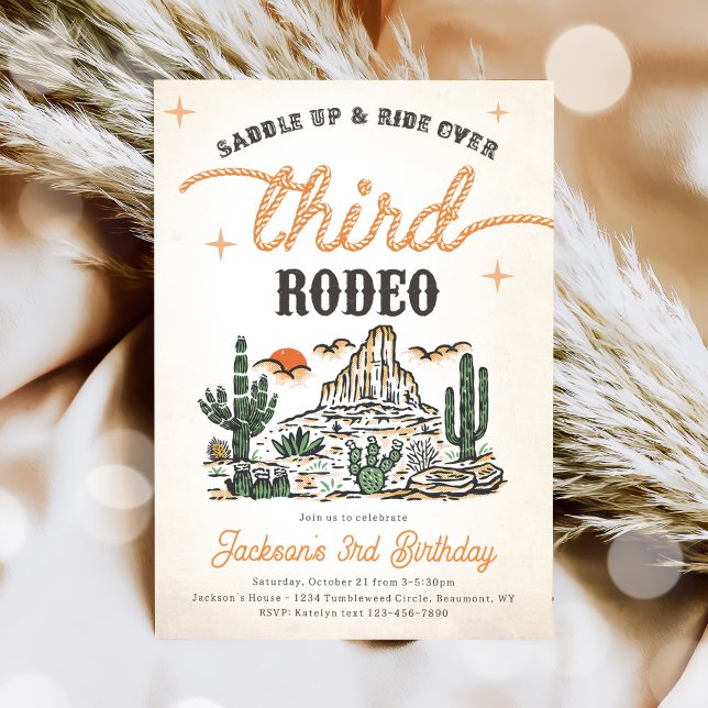 Western Vintage Desert Cowboy 3rd Birthday Invitation (Creator Uploaded)