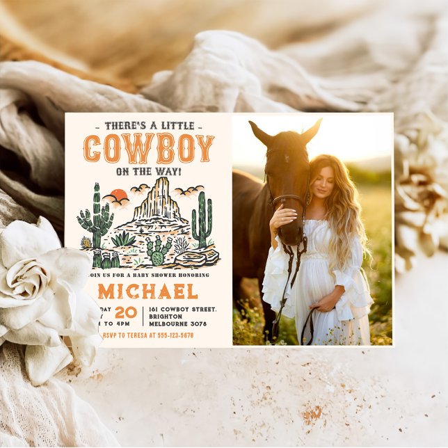 Western Vintage Desert Cowboy Baby Shower Photo Invitation (Creator Uploaded)
