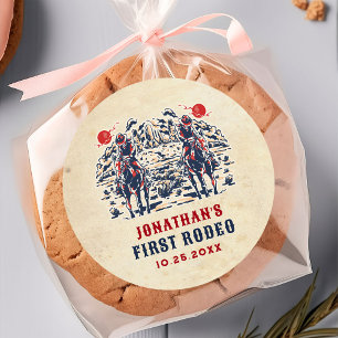 Western Vintage Desert First Rodeo 1st Birthday Classic Round Sticker