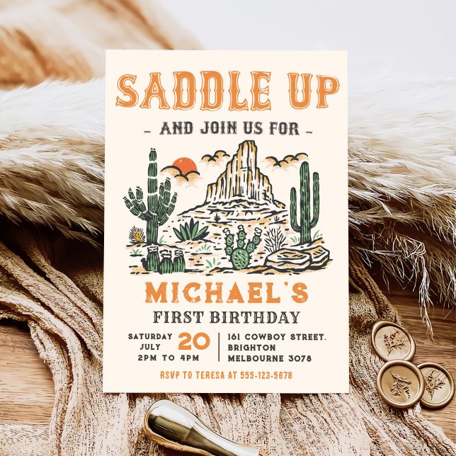 Western Vintage Desert First Rodeo 1st Birthday  Invitation (Creator Uploaded)