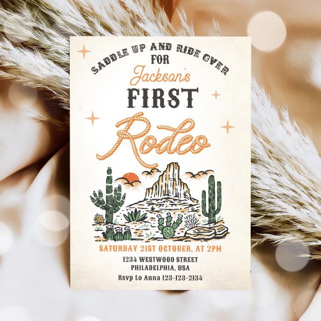 Western Vintage Desert First Rodeo 1st Birthday Invitation (Creator Uploaded)