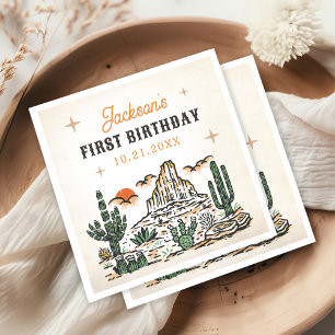 Western Vintage Desert First Rodeo 1st Birthday Napkins