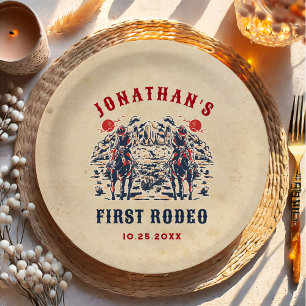Western Vintage Desert First Rodeo 1st Birthday Paper Plates