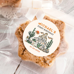 Western Vintage Desert Rodeo 1st Birthday  Classic Round Sticker