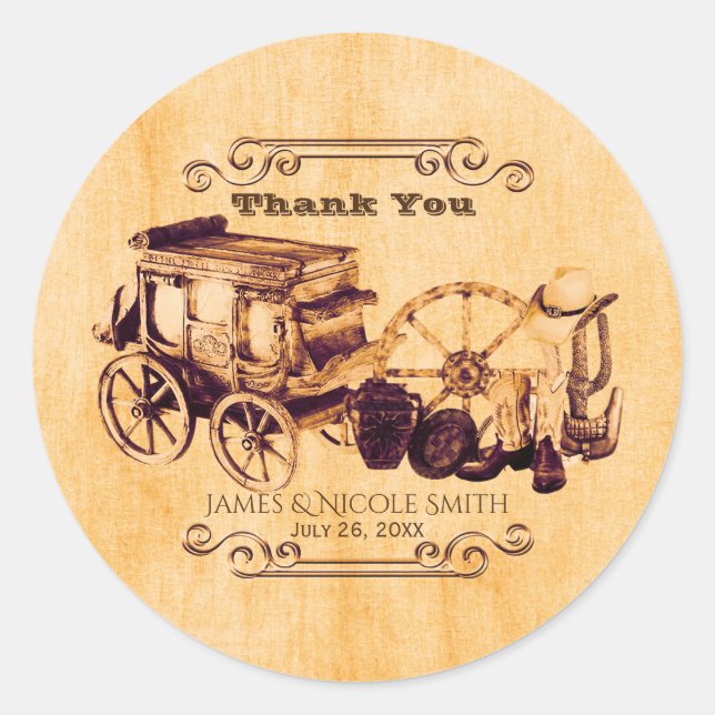 Western Vintage Elegant Wedding Favor Stickers (Front)