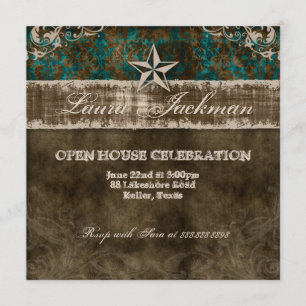 Western Vintage Grad Photo Card Damask Horse Teal