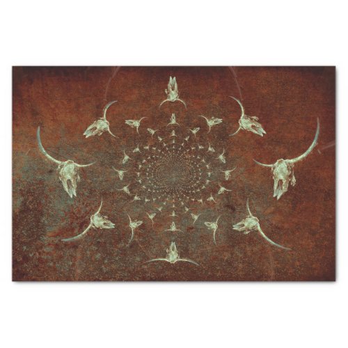 Western Vintage Grunge Brown Teal Bull Skull Tissue Paper