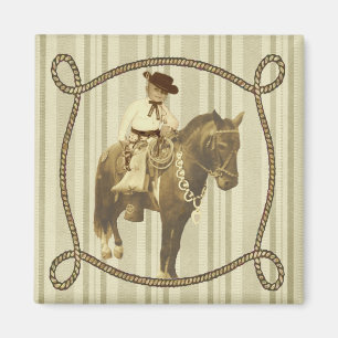 Western Vintage Little Cowboy On Horse Magnet