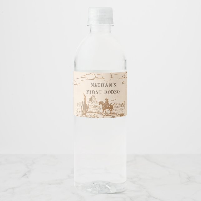 Western Vintage Rodeo Birthday Water Bottle Label (Front)