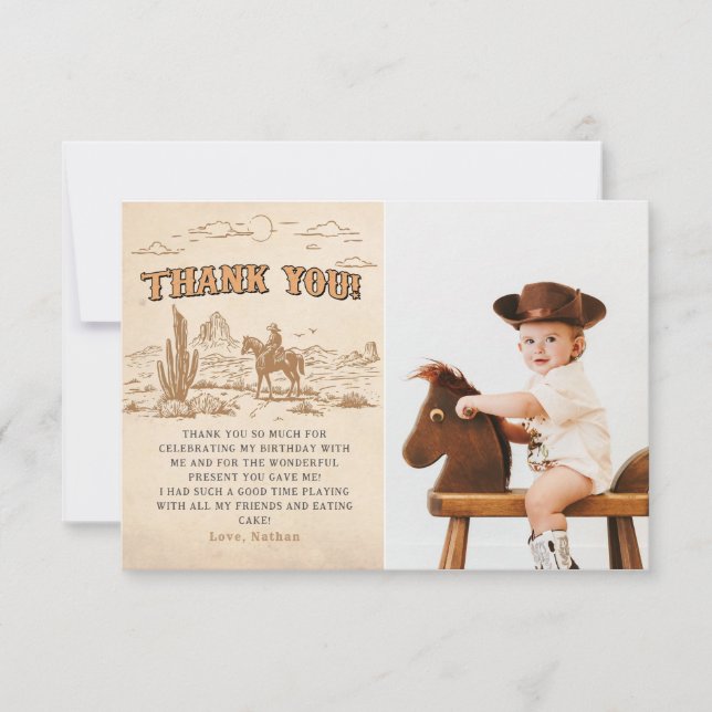 Western Vintage Rodeo Cowboy Thank You Card (Front)