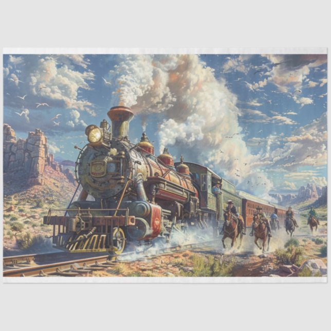 Western Vintage Train Heist Decoupage  Tissue Paper (Front)