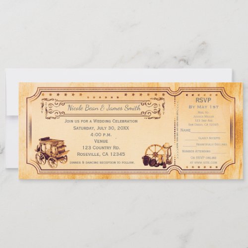 Western Vintage Wedding Ticket Invitation  rsvp