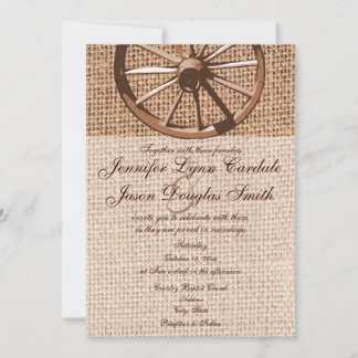 Western Wagon Wheel Burlap Wedding Invitation