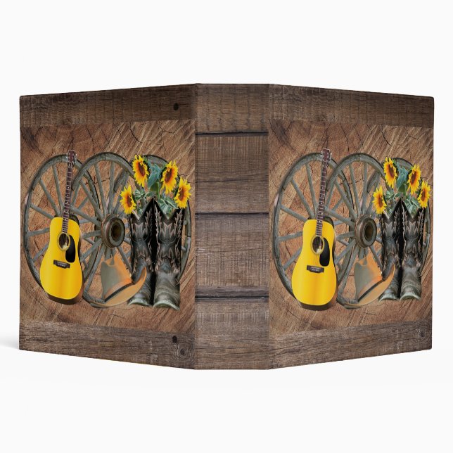 Western Wagon Wheel Guitar Cowboy boots Sunflower  3 Ring Binder (Background)