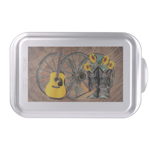 Western Wagon Wheel Guitar Cowboy boots Sunflower  Cake Pan