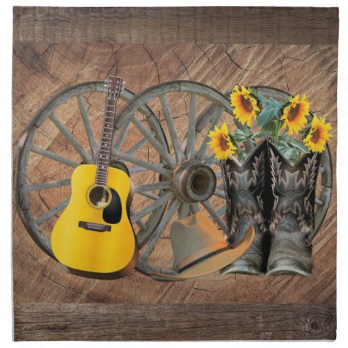 Western Wagon Wheel Guitar Cowboy boots Sunflower  Cloth Napkin