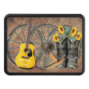 Western Wagon Wheel Guitar Cowboy boots Sunflower  Hitch Cover