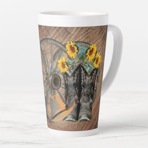 Western Wagon Wheel Guitar Cowboy boots Sunflower  Latte Mug